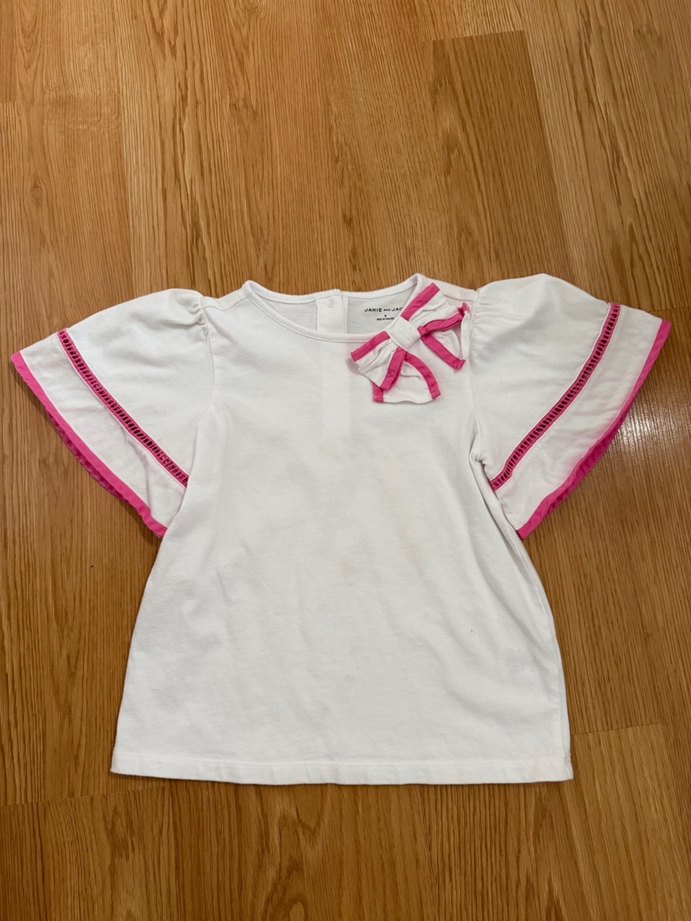 Janie and Jack Flutter Sleeve Pink Trim Bow Too Girls 6